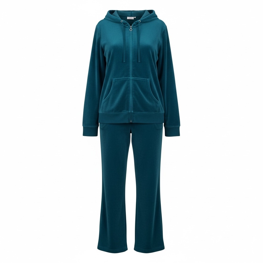 New York & Company Women's Large Teal Velour Track Lounge Apparel Hoodie Pants